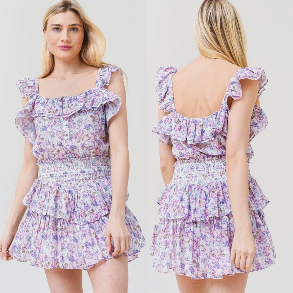 Loveshackfancy Shanely Printed Floral Mini Ruffle Dress size Medium